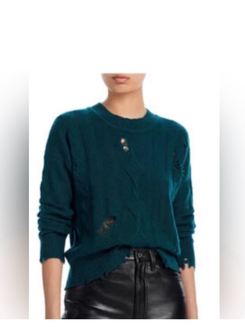 Aqua Distressed Teal Crew Neck Sweater